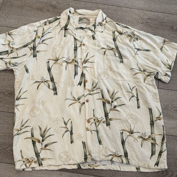 Paradise Found Mens Shirt 2XL White Bamboo  Hawaiian Button Up Short Sleeve - Picture 1 of 6